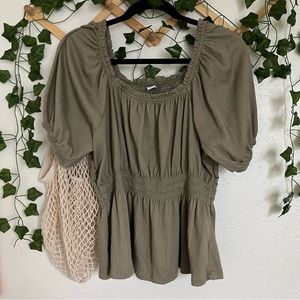 Old Navy | Muted Sage Green Peplum Peasant Blouse